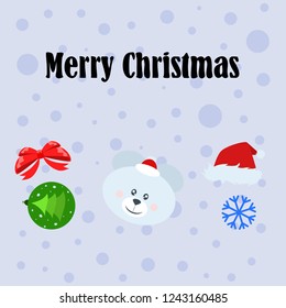new year card bow bear christmas ball snowflake santa hat vector background