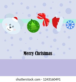 new year card bow bear christmas ball snowflake santa hat vector background