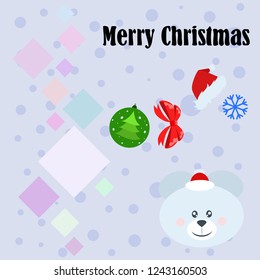 new year card bow bear christmas ball snowflake santa hat vector background
