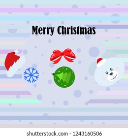 new year card bow bear christmas ball snowflake santa hat vector background