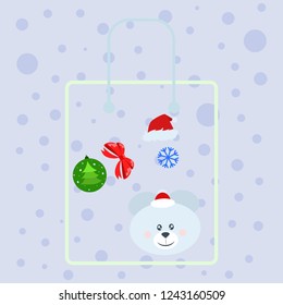 new year card bow bear christmas ball snowflake santa hat vector background