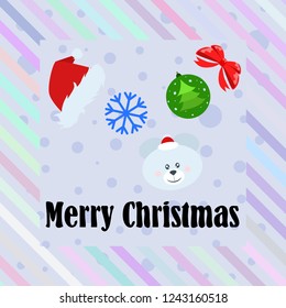 new year card bow bear christmas ball snowflake santa hat vector background