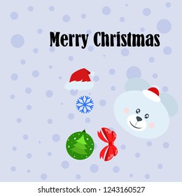 new year card bow bear christmas ball snowflake santa hat vector background