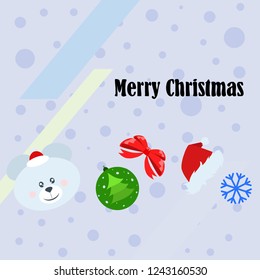 new year card bow bear christmas ball snowflake santa hat vector background