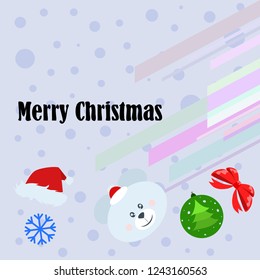 new year card bow bear christmas ball snowflake santa hat vector background