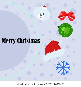 new year card bow bear christmas ball snowflake santa hat vector background