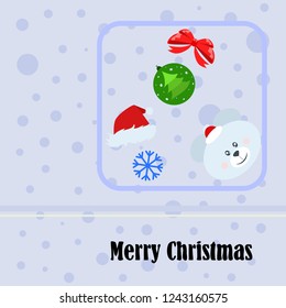 new year card bow bear christmas ball snowflake santa hat vector background