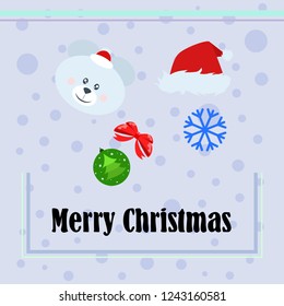 new year card bow bear christmas ball snowflake santa hat vector background