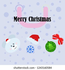 new year card bow bear christmas ball snowflake santa hat vector background