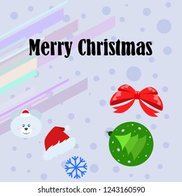 new year card bow bear christmas ball snowflake santa hat vector background