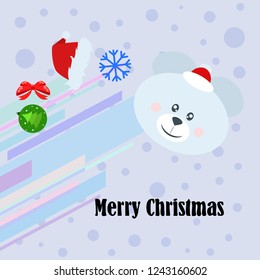 new year card bow bear christmas ball snowflake santa hat vector background