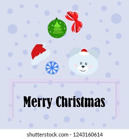 new year card bow bear christmas ball snowflake santa hat vector background
