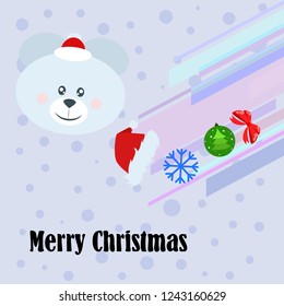 new year card bow bear christmas ball snowflake santa hat vector background