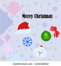 new year card bow bear christmas ball snowflake santa hat vector background