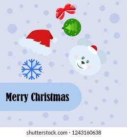 new year card bow bear christmas ball snowflake santa hat vector background