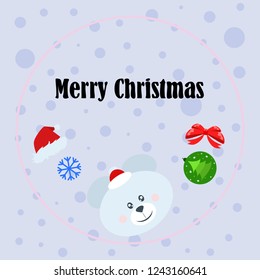 new year card bow bear christmas ball snowflake santa hat vector background