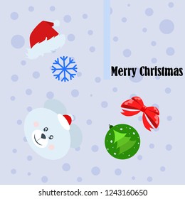 new year card bow bear christmas ball snowflake santa hat vector background