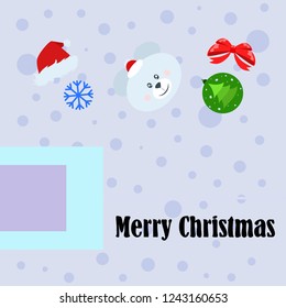 new year card bow bear christmas ball snowflake santa hat vector background