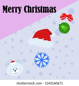 new year card bow bear christmas ball snowflake santa hat vector background