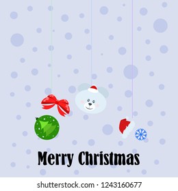 new year card bow bear christmas ball snowflake santa hat vector background
