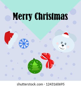 new year card bow bear christmas ball snowflake santa hat vector background