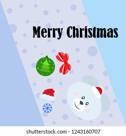 new year card bow bear christmas ball snowflake santa hat vector background