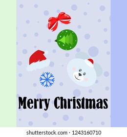 new year card bow bear christmas ball snowflake santa hat vector background