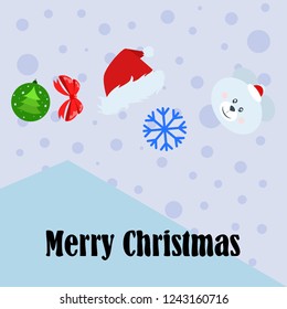 new year card bow bear christmas ball snowflake santa hat vector background