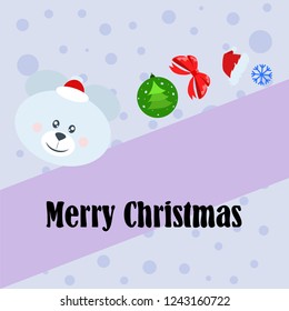 new year card bow bear christmas ball snowflake santa hat vector background