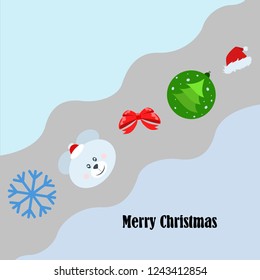 new year card bow bear christmas ball snowflake santa hat vector background