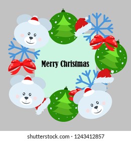 new year card bow bear christmas ball snowflake santa hat vector background