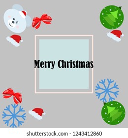new year card bow bear christmas ball snowflake santa hat vector background