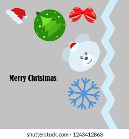 new year card bow bear christmas ball snowflake santa hat vector background