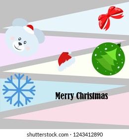 new year card bow bear christmas ball snowflake santa hat vector background
