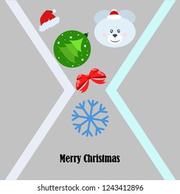 new year card bow bear christmas ball snowflake santa hat vector background