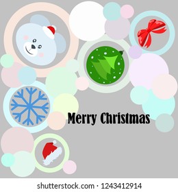 new year card bow bear christmas ball snowflake santa hat vector background