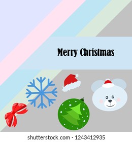 new year card bow bear christmas ball snowflake santa hat vector background