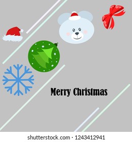 new year card bow bear christmas ball snowflake santa hat vector background