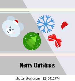 new year card bow bear christmas ball snowflake santa hat vector background