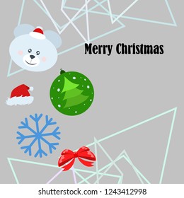 new year card bow bear christmas ball snowflake santa hat vector background