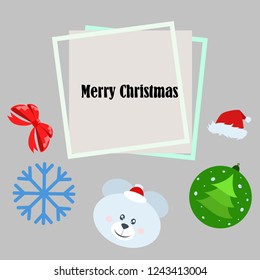 new year card bow bear christmas ball snowflake santa hat vector background