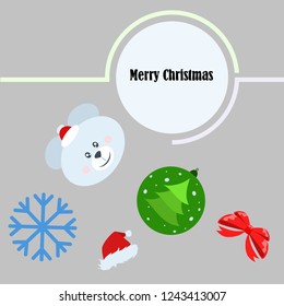new year card bow bear christmas ball snowflake santa hat vector background