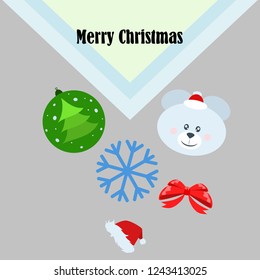 new year card bow bear christmas ball snowflake santa hat vector background