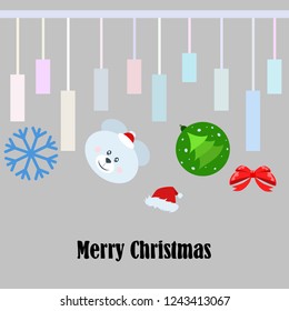 new year card bow bear christmas ball snowflake santa hat vector background