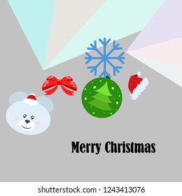 new year card bow bear christmas ball snowflake santa hat vector background