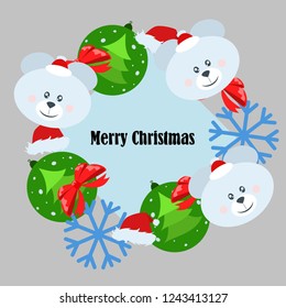 new year card bow bear christmas ball snowflake santa hat vector background