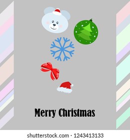 new year card bow bear christmas ball snowflake santa hat vector background