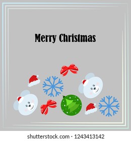 new year card bow bear christmas ball snowflake santa hat vector background