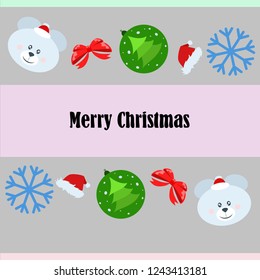 new year card bow bear christmas ball snowflake santa hat vector background