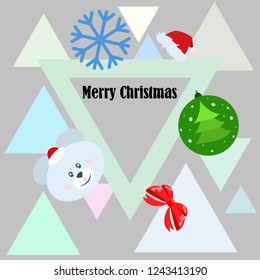 new year card bow bear christmas ball snowflake santa hat vector background